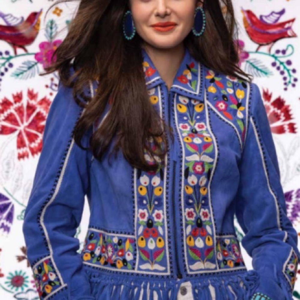 Double D Ranch Justyna heavily embroidered fringed suede jacket NWT - Picture 12 of 12